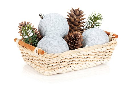 simsearch:400-07921368,k - Silver christmas baubles and fir tree. Isolated on white background Stock Photo - Budget Royalty-Free & Subscription, Code: 400-07915242