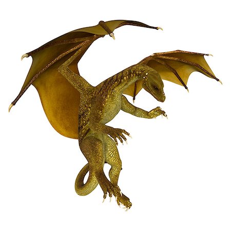 3D digital render of a golden fantasy dragon isolated on white background Stock Photo - Budget Royalty-Free & Subscription, Code: 400-07915358