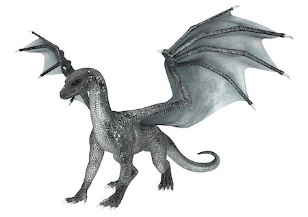 simsearch:400-07915359,k - 3D digital render of a silver fantasy dragon isolated on white background Photographie de stock - Aubaine LD & Abonnement, Code: 400-07915365