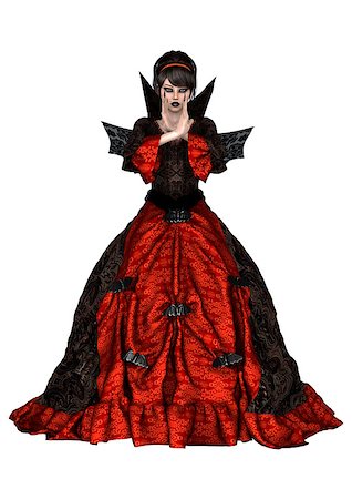 3D digital render of a beautiful fantasy female wizard in a red and black dress with wings isolated on white background Stock Photo - Budget Royalty-Free & Subscription, Code: 400-07915369