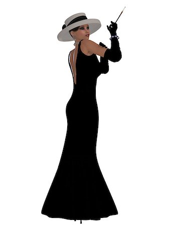 A beautiful woman in a  black dress, hat and gloves in the style of old Hollywood glamour. Foto de stock - Super Valor sin royalties y Suscripción, Código: 400-07915571