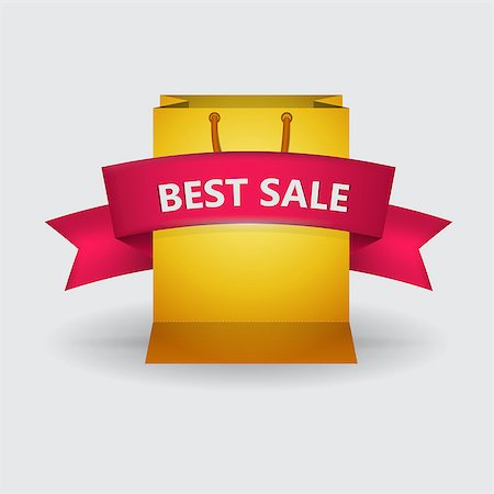 simsearch:400-06325568,k - Flat vector illustration for retail. Yellow bag with pink ribbon with words Best Sale. Stockbilder - Microstock & Abonnement, Bildnummer: 400-07915725