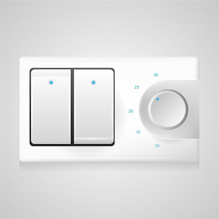 dimmer - White modern double switch with black frame and circle dimmer with blue elements. Isolated vecotr illustration on gray background. Stock Photo - Budget Royalty-Free & Subscription, Code: 400-07915746