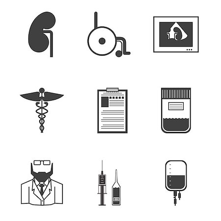 Set of black silhouette vector icons for nephrology or nephrologist on white background. Stock Photo - Budget Royalty-Free & Subscription, Code: 400-07915747