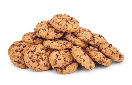 a large pile of chocolate chip cookies isolated on white Stock Photo - Budget Royalty-Free & Subscription, Code: 400-07915926