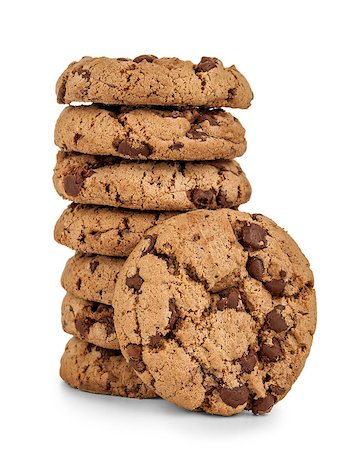 simsearch:400-04411889,k - stack of chocolate chip cookies isolated on white background. Photographie de stock - Aubaine LD & Abonnement, Code: 400-07916041