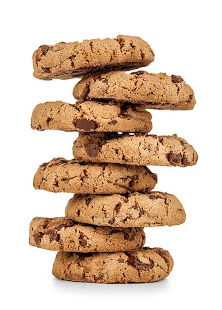 simsearch:400-04093610,k - stack of chocolate chip cookies isolated on white background. Stock Photo - Budget Royalty-Free & Subscription, Code: 400-07916042