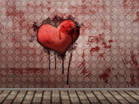 Illustration of textured heart with needles or pins sticking in it and bloody wall. Stock Photo - Budget Royalty-Free & Subscription, Code: 400-07916830