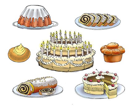 simsearch:685-02937889,k - Colorful drawing of confectionery cakes pies and cookies Foto de stock - Super Valor sin royalties y Suscripción, Código: 400-07917060
