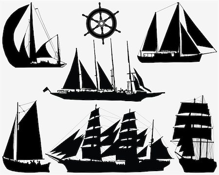 simsearch:400-05358643,k - Black silhouettes of ships and rudder, vector illustration Foto de stock - Super Valor sin royalties y Suscripción, Código: 400-07917305