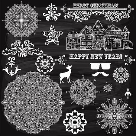 simsearch:400-07256607,k - vector vintage holiday  design elements  and snowflakes, fully editable eps 10 file, standard AI fonts, chalk background with transparency effects Stock Photo - Budget Royalty-Free & Subscription, Code: 400-07917300