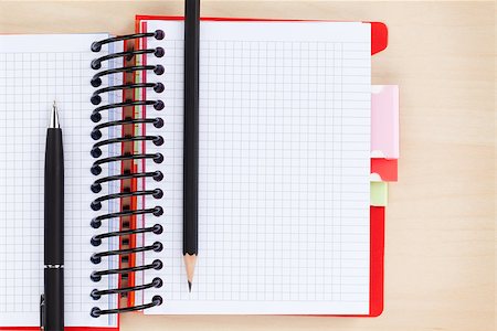 simsearch:400-07465112,k - Office table with blank notepad, pen and pencil. View from above with copy space Stock Photo - Budget Royalty-Free & Subscription, Code: 400-07917370
