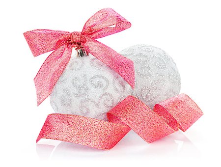 simsearch:400-07921368,k - Christmas baubles and red ribbon. Isolated on white background Stock Photo - Budget Royalty-Free & Subscription, Code: 400-07917386