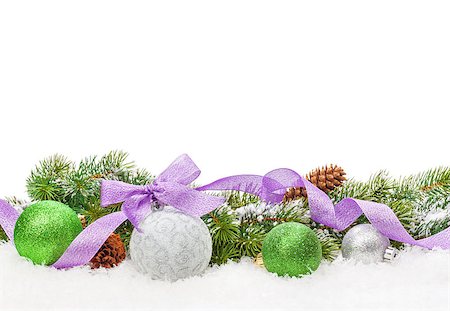 simsearch:400-07921368,k - Christmas decor and snow fir tree. Isolated on white background with copy space Stock Photo - Budget Royalty-Free & Subscription, Code: 400-07917416