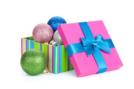 simsearch:400-07933751,k - Christmas colorful decor in gift box. Isolated on white background Photographie de stock - Aubaine LD & Abonnement, Code: 400-07917419