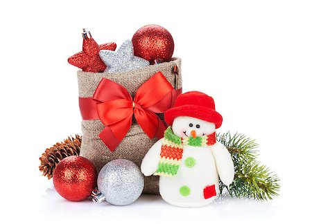 simsearch:400-07921368,k - Christmas gift boxes, decor and snowman toy. Isolated on white background Stock Photo - Budget Royalty-Free & Subscription, Code: 400-07917421