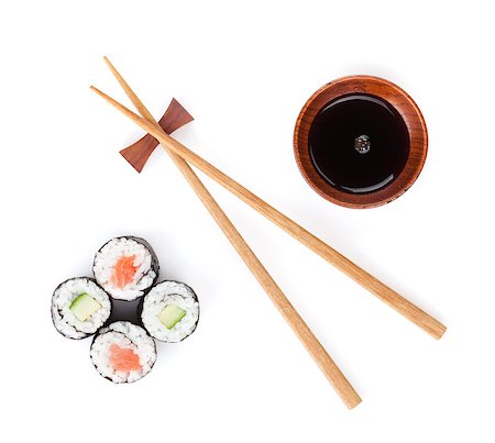 simsearch:400-08072780,k - Sushi set, chopsticks and soy sauce. Isolated on white background Stockbilder - Microstock & Abonnement, Bildnummer: 400-07917447