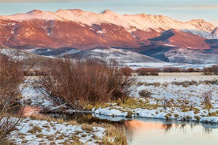 dusk over Canadian River and Medicine Bow Mountains in North Park near Walden, Colorado, late fall scenery Stock Photo - Budget Royalty-Free & Subscription, Code: 400-07917474