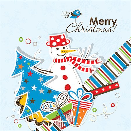 scrapbook cards christmas - Template christmas greeting card, vector illustration Stock Photo - Budget Royalty-Free & Subscription, Code: 400-07917859