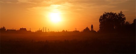 Orange sunset in the countryside. Russian village. Stock Photo - Budget Royalty-Free & Subscription, Code: 400-07917988