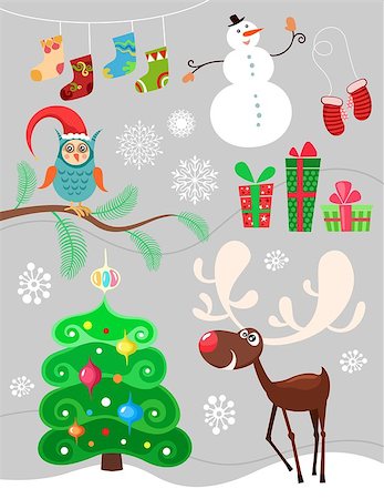 snowman owl - illustration of a christmas set Stock Photo - Budget Royalty-Free & Subscription, Code: 400-07918134