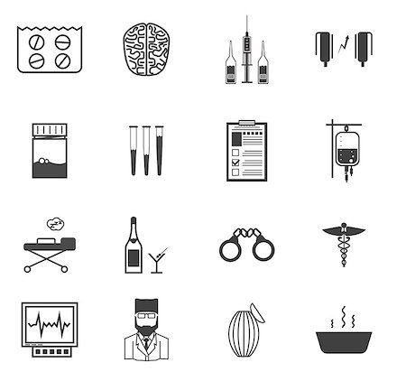 simsearch:400-07630065,k - Set of black vector icons with symbols of elements for psychiatry and narcology on white background. Foto de stock - Super Valor sin royalties y Suscripción, Código: 400-07918342