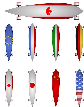 Leaf form longboards vector collection. Flags of the world decor. Set of isolated illustrations on white background. Stock Photo - Budget Royalty-Free & Subscription, Code: 400-07918351