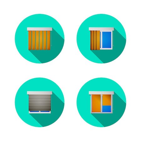 Set of circle colored flat vector icons for windows with jalousie, louvers or shutters on white background. Stock Photo - Budget Royalty-Free & Subscription, Code: 400-07918366