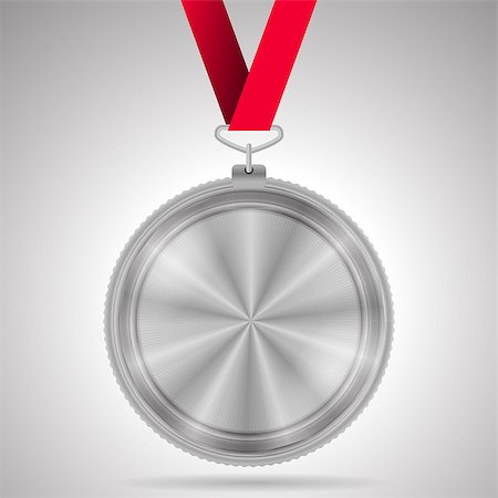 simsearch:832-03640688,k - Shiny silver second place medal with red ribbon. Isolated vector illustration on white background. Foto de stock - Royalty-Free Super Valor e Assinatura, Número: 400-07918377