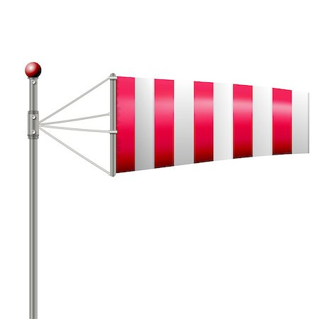 Single red striped windsock by wind. Isolated vector illustration on white. Fotografie stock - Microstock e Abbonamento, Codice: 400-07918386