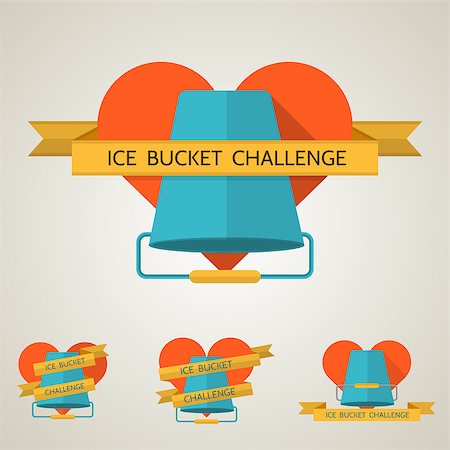 fund-raising - Orange heart with blue bucket and different position yellow ribbon with words Ice Bucket Challenge. Collection of flat vector icons with long shadow effect on gray background. Foto de stock - Super Valor sin royalties y Suscripción, Código: 400-07918381