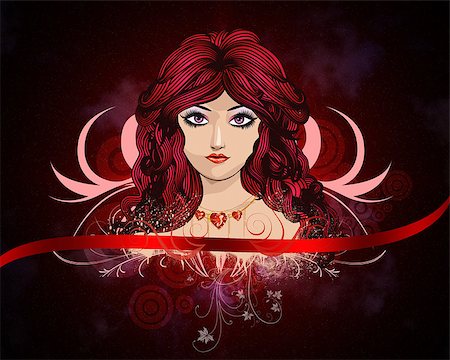 simsearch:400-04863868,k - Illustration of girl with red hair and flourish abstract background. Stock Photo - Budget Royalty-Free & Subscription, Code: 400-07918461