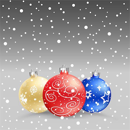 The multicolored christmas bauble and snow on the gray background Stock Photo - Budget Royalty-Free & Subscription, Code: 400-07918740
