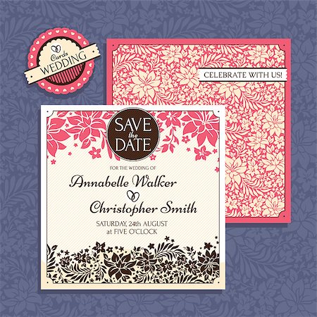 simsearch:400-07923343,k - Floral wedding card vector illustration Foto de stock - Super Valor sin royalties y Suscripción, Código: 400-07919403