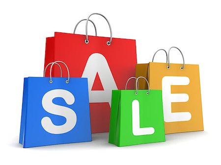 simsearch:400-04102288,k - 3d illustration of colorful shopping bags with sale sign, over white background Stock Photo - Budget Royalty-Free & Subscription, Code: 400-07919445