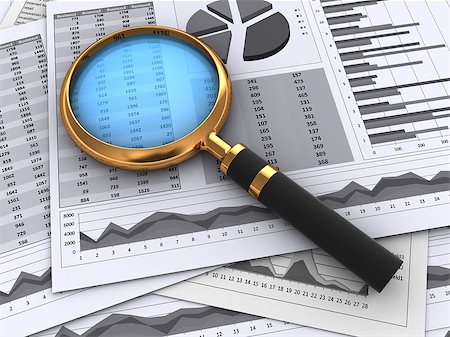 simsearch:400-06459515,k - 3d illustration of financial papers and magnifying glass Fotografie stock - Microstock e Abbonamento, Codice: 400-07919452
