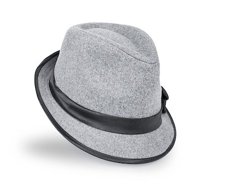 simsearch:400-07919690,k - Cool grey, felt trilby/fedora hat isolated on a white background. Stockbilder - Microstock & Abonnement, Bildnummer: 400-07919690