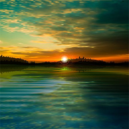 abstract nature cloud background with green forest lake and sunset Stock Photo - Budget Royalty-Free & Subscription, Code: 400-07924233