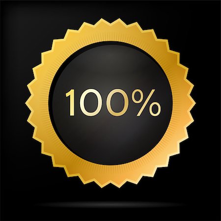 Circle gold quality medal with sign 100 percent. Isolated vector illustration on black background. Stock Photo - Budget Royalty-Free & Subscription, Code: 400-07924256