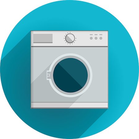 Gray washing machine with horizontal loading on blue background with long shadow effect. Single flat vector circle icon on white. Photographie de stock - Aubaine LD & Abonnement, Code: 400-07924268