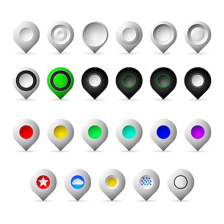 simsearch:400-06413986,k - Icons vector collection of different markers geolocation - gray empty, black, colored and with weather symbols. Isolated on white background. Stock Photo - Budget Royalty-Free & Subscription, Code: 400-07924278