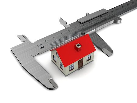 measuring house model, over white background Stockbilder - Microstock & Abonnement, Bildnummer: 400-07924314