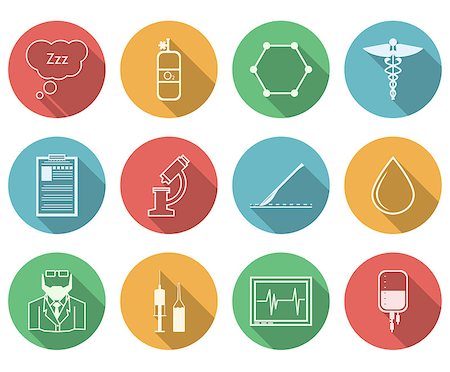 simsearch:400-08290594,k - Set of colored circle vector icons with black silhouette symbols for anesthesiology on white background. Photographie de stock - Aubaine LD & Abonnement, Code: 400-07924357