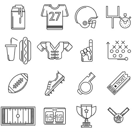 simsearch:400-08047261,k - Set of black contour vector icons with elements of American football on white background. Photographie de stock - Aubaine LD & Abonnement, Code: 400-07924359