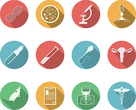 science icon - Set of colored circle vector icons with black silhouette symbols for genetics on white background. Photographie de stock - Aubaine LD & Abonnement, Code: 400-07924353