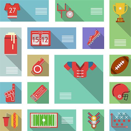 simsearch:400-08047261,k - Set of flat colored vector icons with place for your text for American football on white background. Photographie de stock - Aubaine LD & Abonnement, Code: 400-07924363