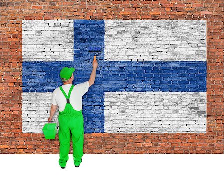 House painter covers brick wall with flag of Finland Photographie de stock - Aubaine LD & Abonnement, Code: 400-07924421