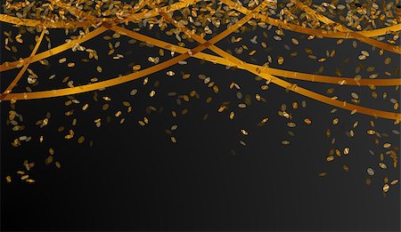 sur - falling oval confetti and ribbons with gold color on black background Stock Photo - Budget Royalty-Free & Subscription, Code: 400-07924711