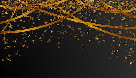 simsearch:400-06416784,k - falling oval confetti and ribbons with gold color on black background Stock Photo - Budget Royalty-Free & Subscription, Code: 400-07924711