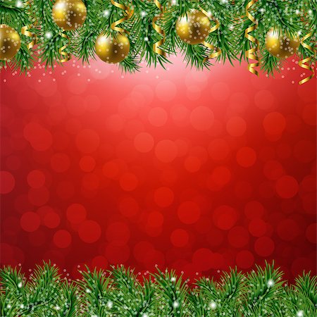 Fir Tree Border With Red Background With Gradient Mesh, Vector Illustration Stock Photo - Budget Royalty-Free & Subscription, Code: 400-07924732